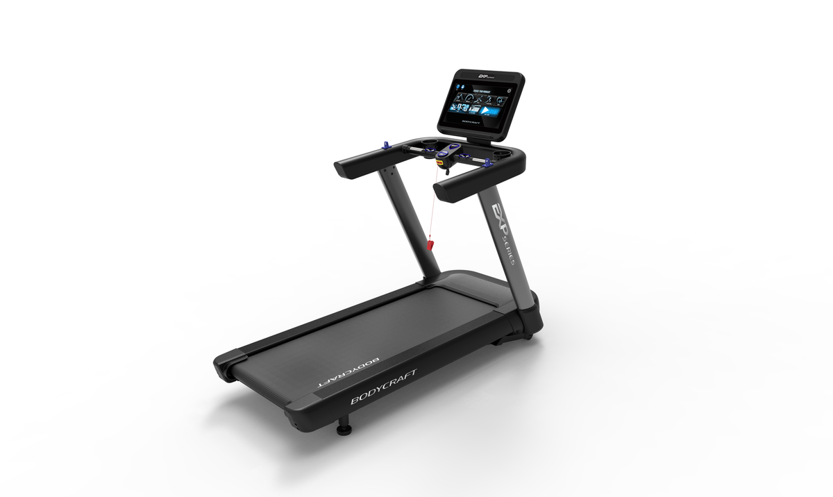 Bodycraft T1100 treadmill, three-quarter view